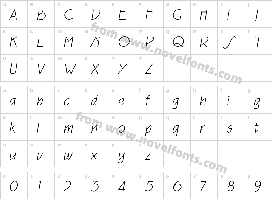 Eaglefeather Light ItalicCharacter Map