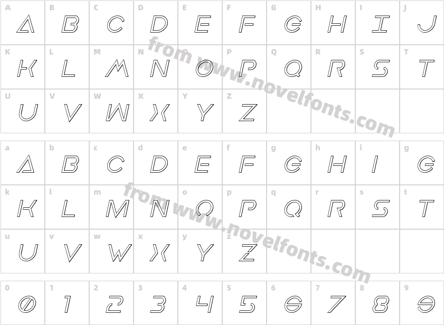 Earth Orbiter Outline ItalicCharacter Map