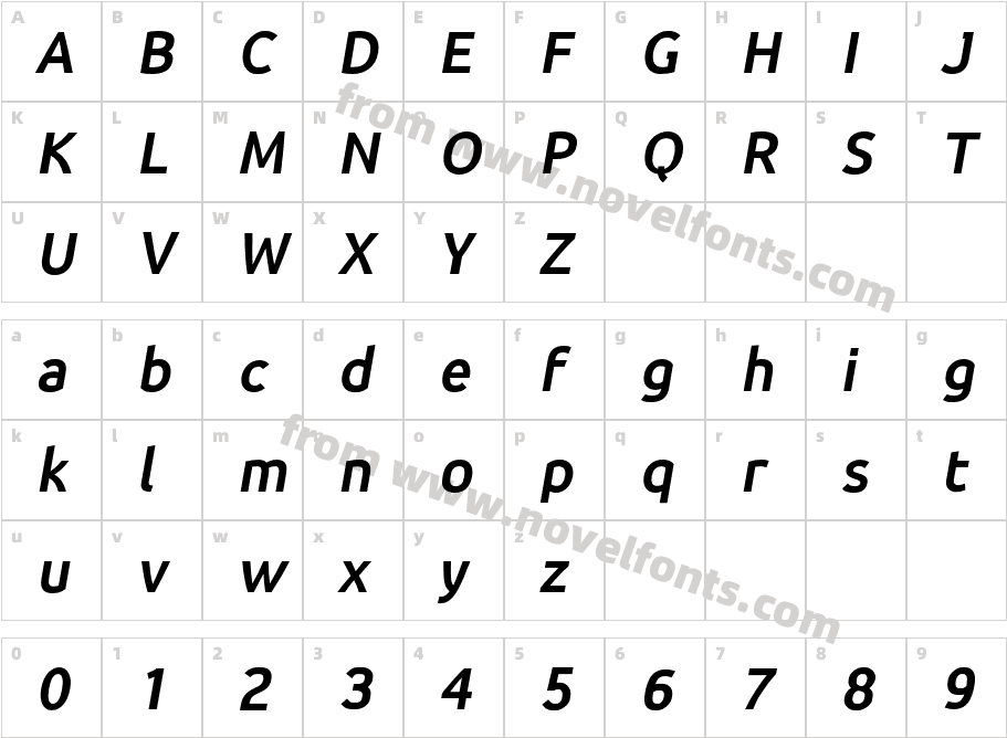 Earthbound Condensed Bold ItalicCharacter Map