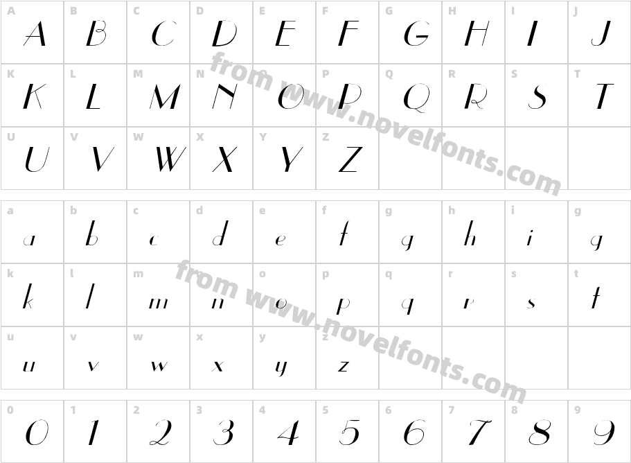 East Side ItalicCharacter Map