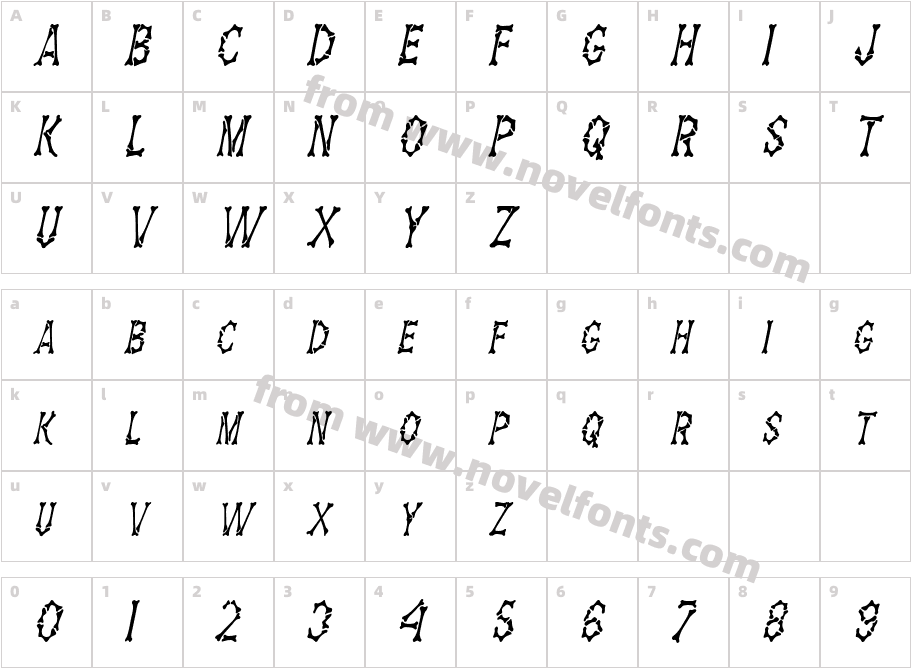 Eddy's Bones Condensed ItalicCharacter Map