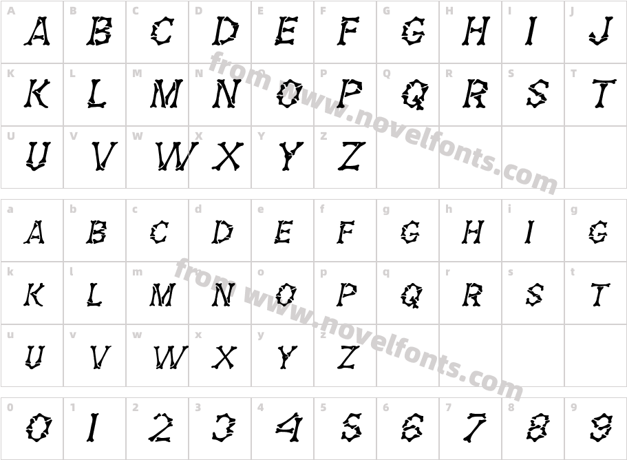 Eddy's Bones Extended ItalicCharacter Map