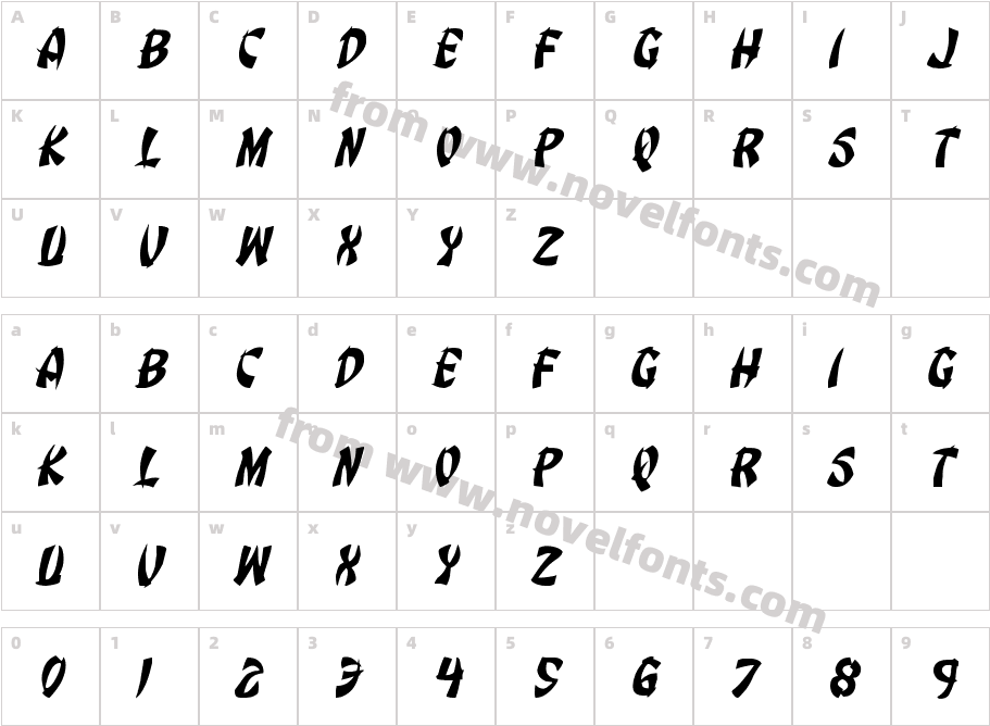 Egg Roll Jumbled ItalicCharacter Map