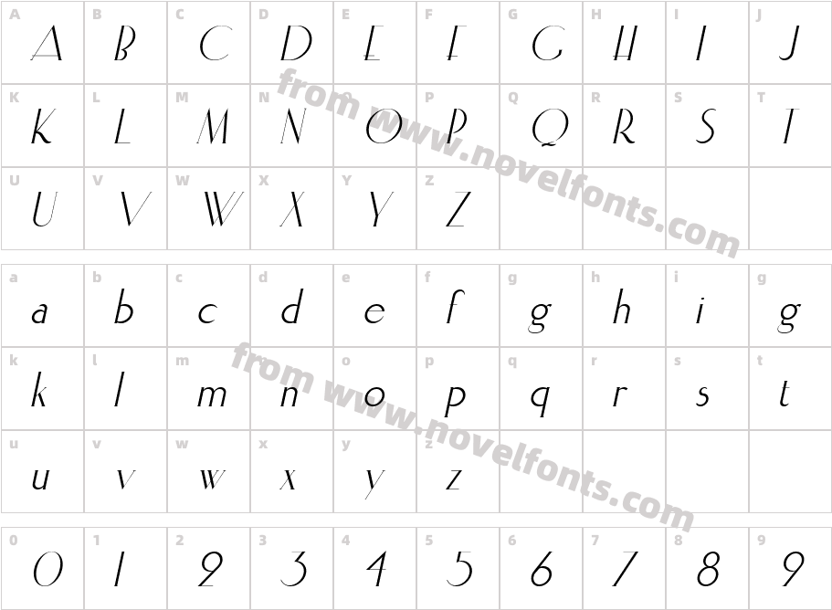 Elisia ItalicCharacter Map