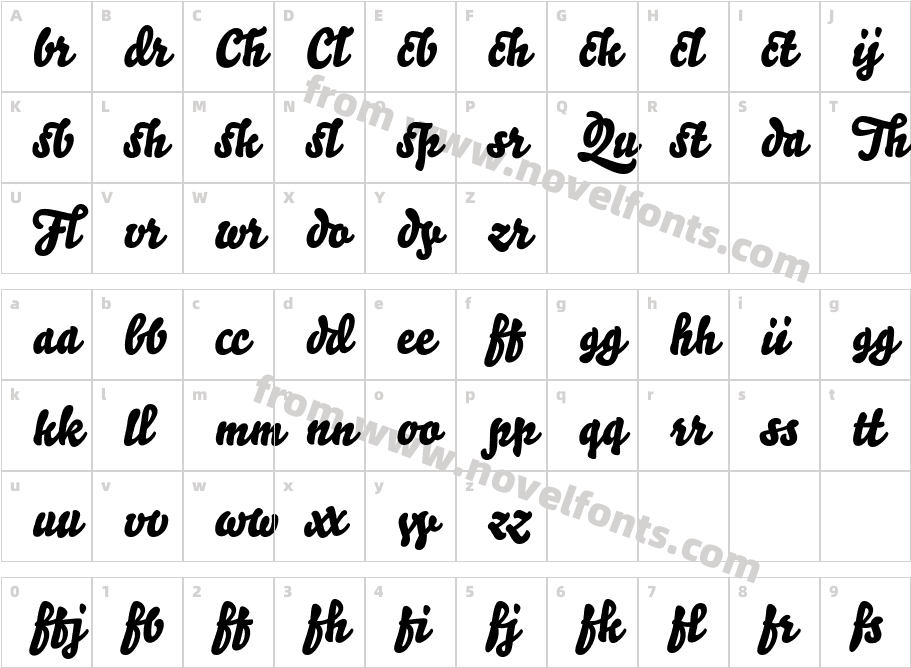 Bello-ScriptLigaturesCharacter Map