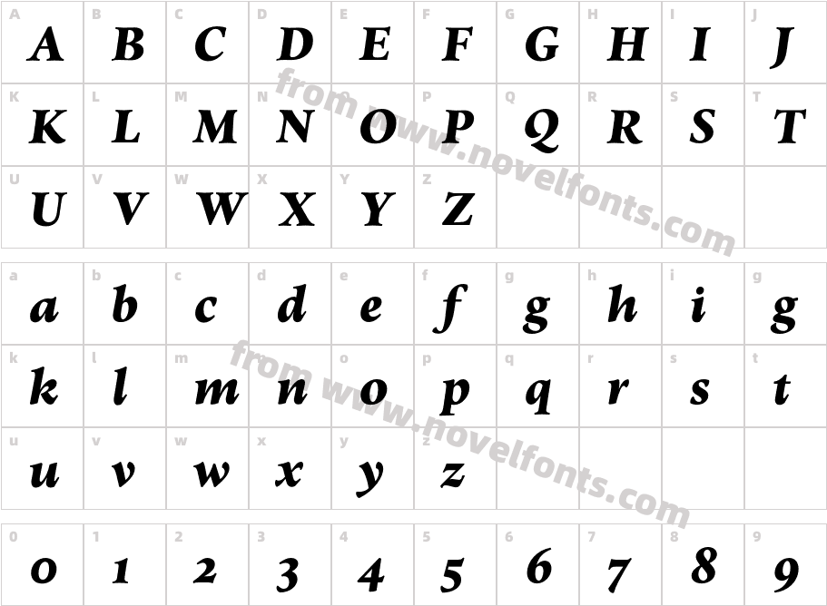 Elmhurst Black ItalicCharacter Map