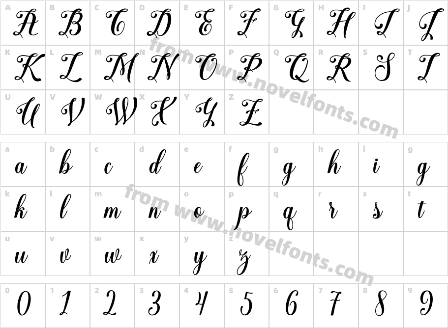 Emiset CalligraphyCharacter Map