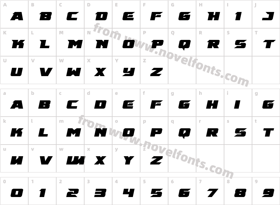 Emissary Condensed ItalicCharacter Map