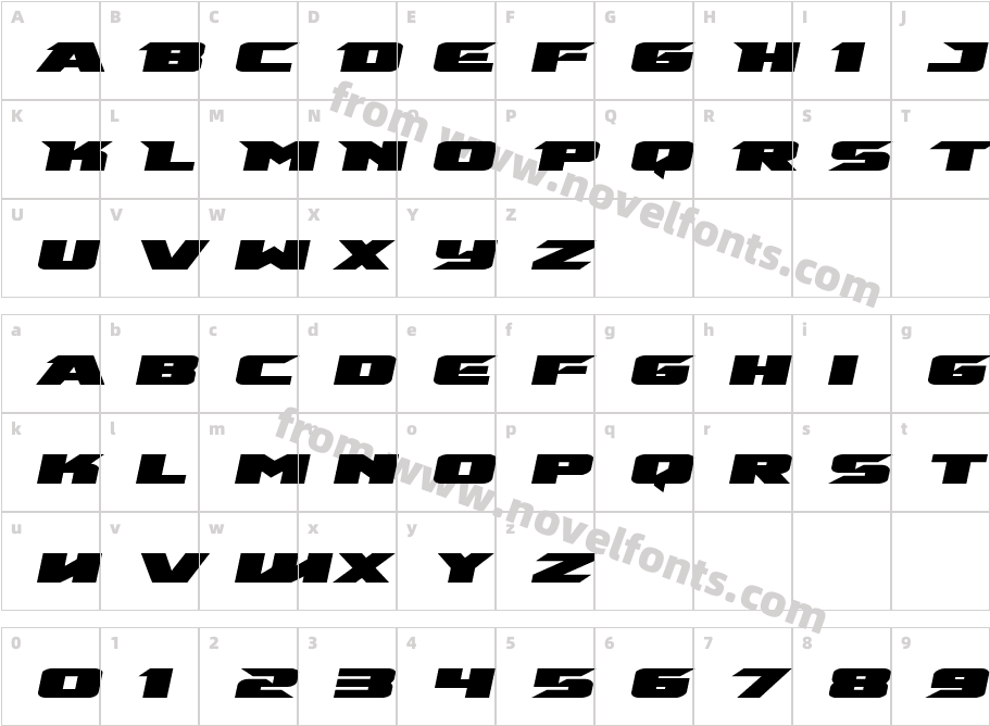 Emissary Expanded ItalicCharacter Map