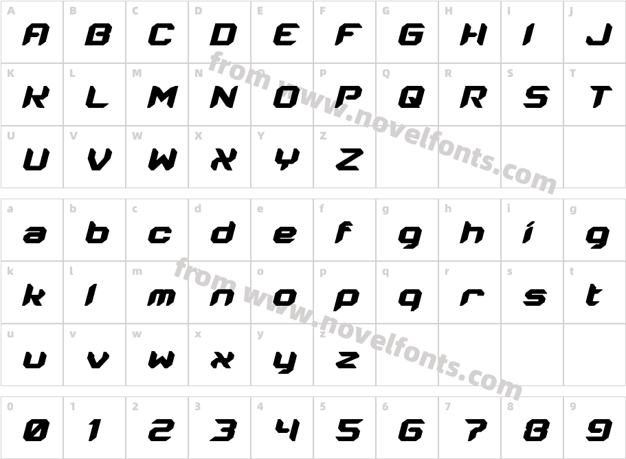 Energon Condensed ItalicCharacter Map