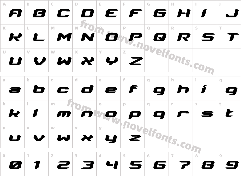 Energon ItalicCharacter Map