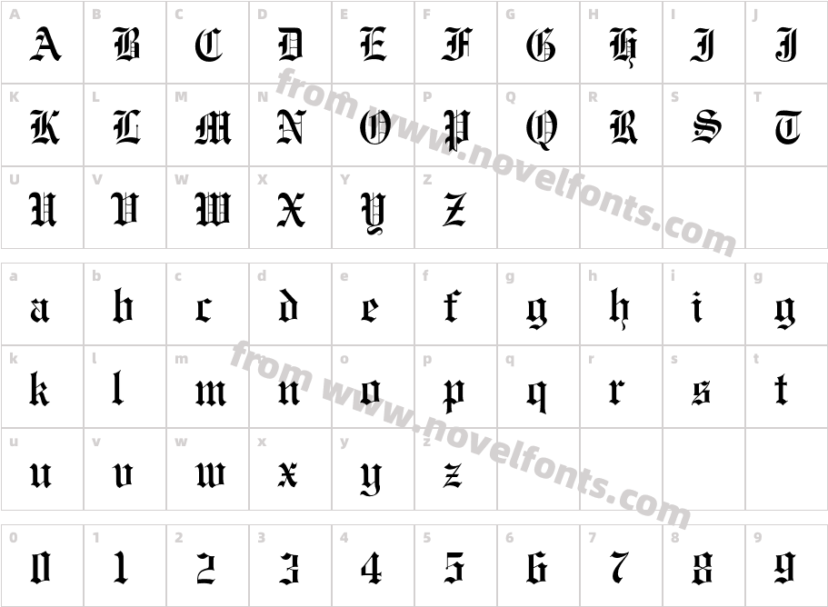 Engravers Old English NormalCharacter Map