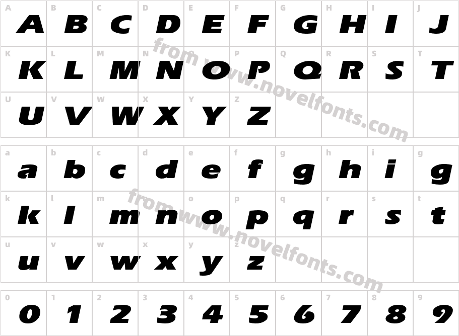 Ergoe Black Expanded ItalicCharacter Map