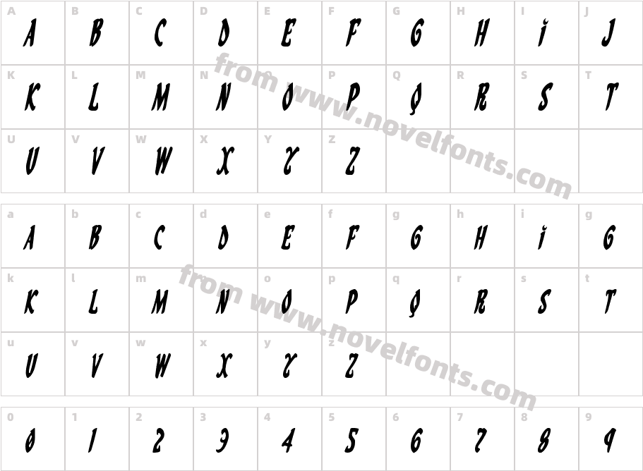 Eskindar Condensed ItalicCharacter Map