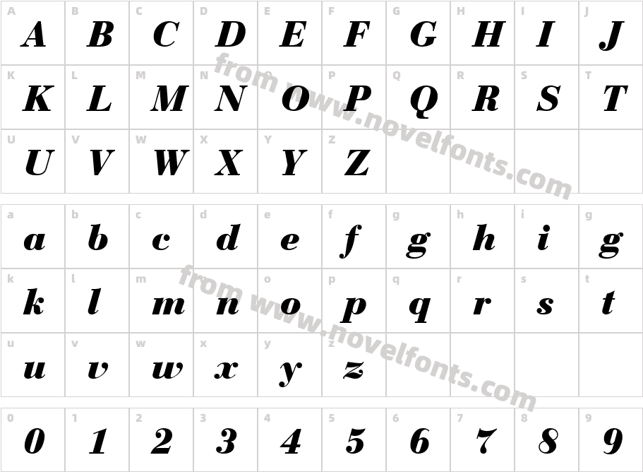 Euro BodT Bold ItalicCharacter Map