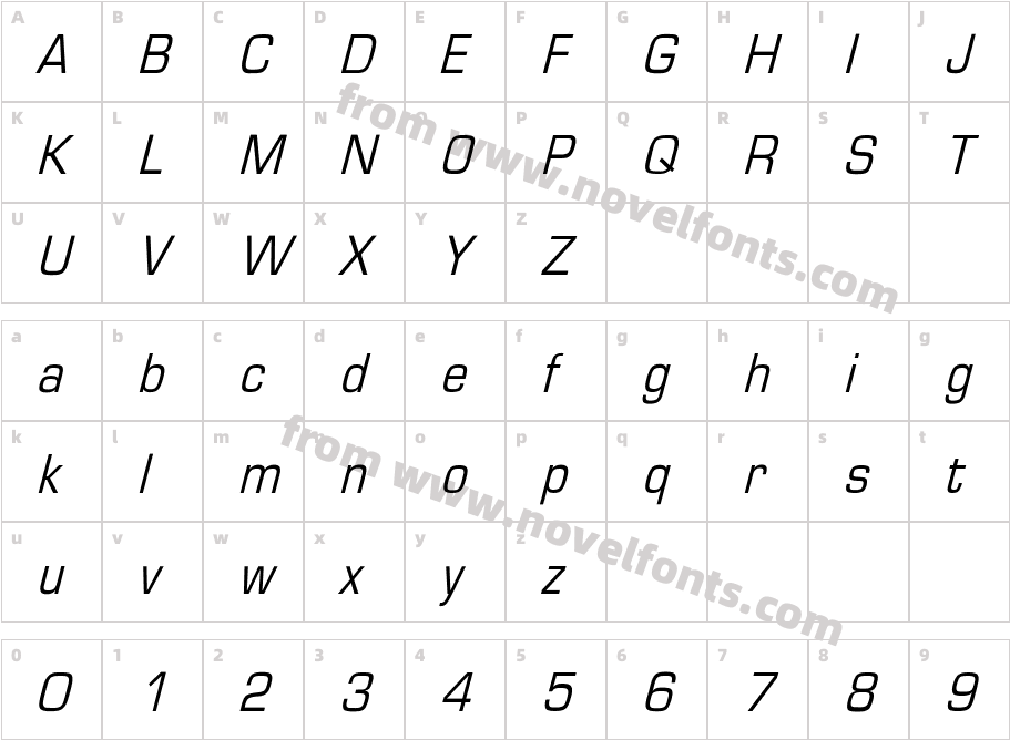 Eurostile Cnd Obl NormalCharacter Map