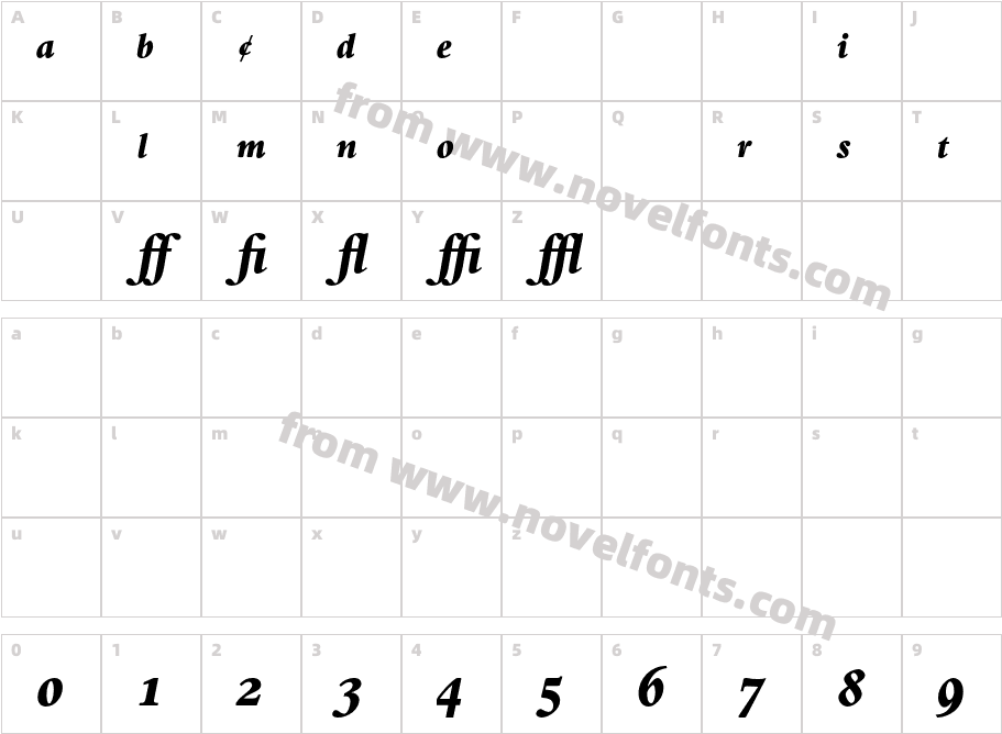 Bembo-ExtraBoldItalicExpertCharacter Map