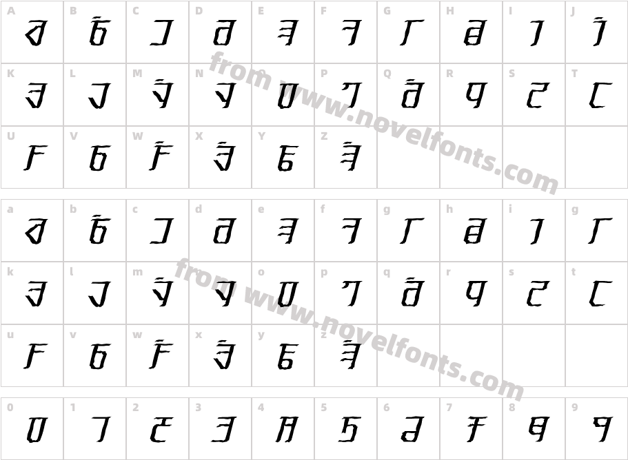 Exodite Distressed ItalicCharacter Map