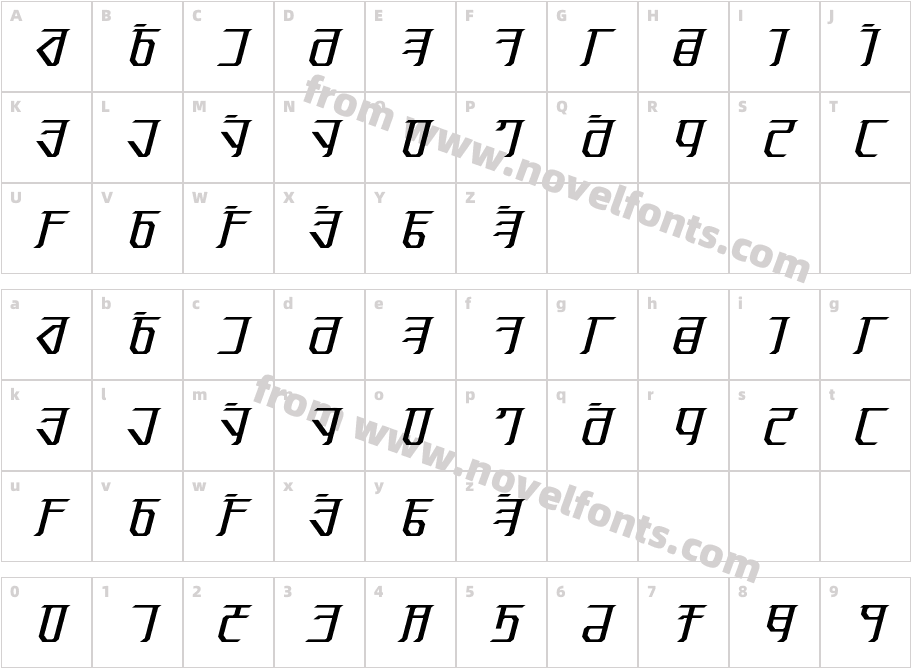 Exodite ItalicCharacter Map