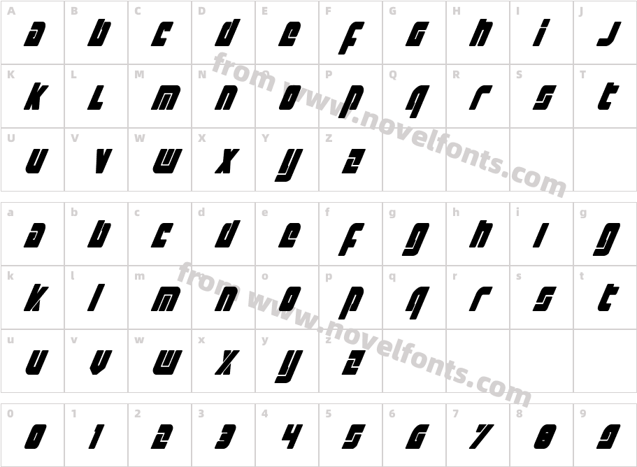 Exoplanet CondensedItalicCharacter Map