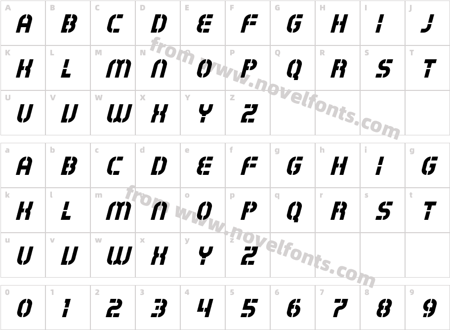 Exostencil ItalicCharacter Map