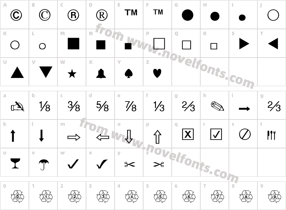 Expert Dingbats NormalCharacter Map