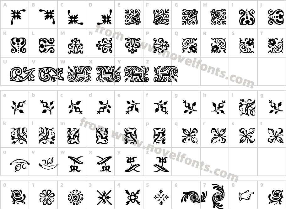 F Caslon OrnamentsITCTTCharacter Map