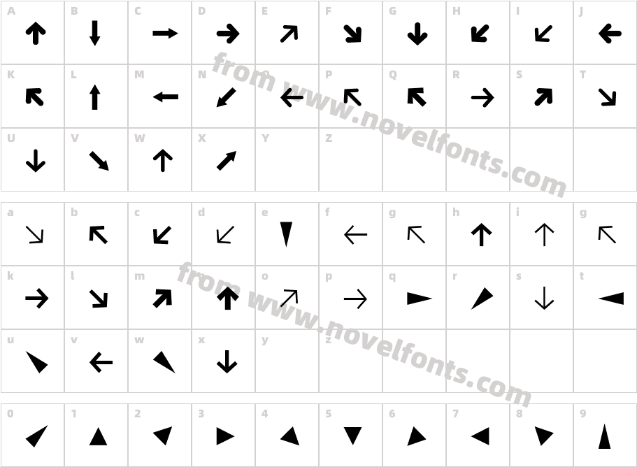 FF Dingbats Arrows OneCharacter Map