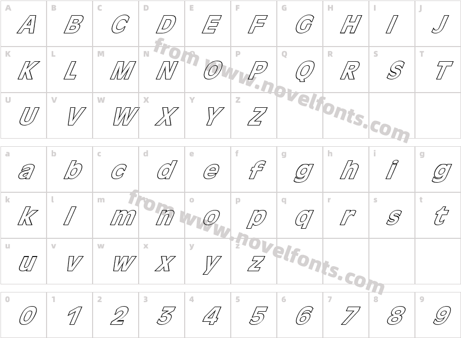 FZ BASIC 1 HOLLOW ITALICCharacter Map