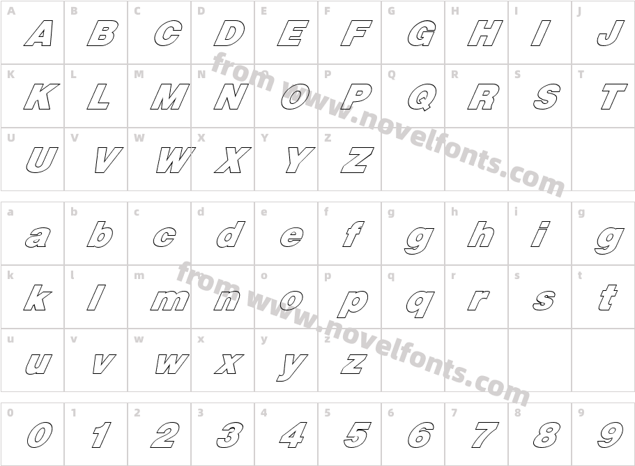 FZ BASIC 13 HOLLOW ITALICCharacter Map