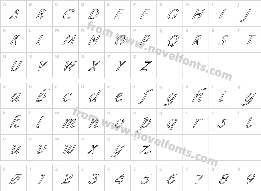 FZ BASIC 15 HOLLOW ITALICCharacter Map