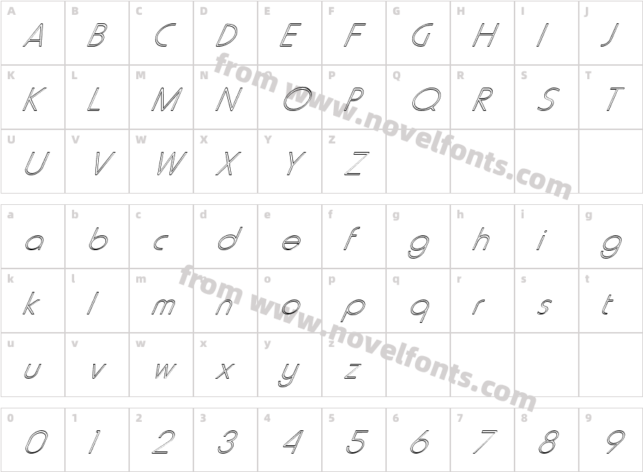 FZ BASIC 20 HOLLOW ITALICCharacter Map