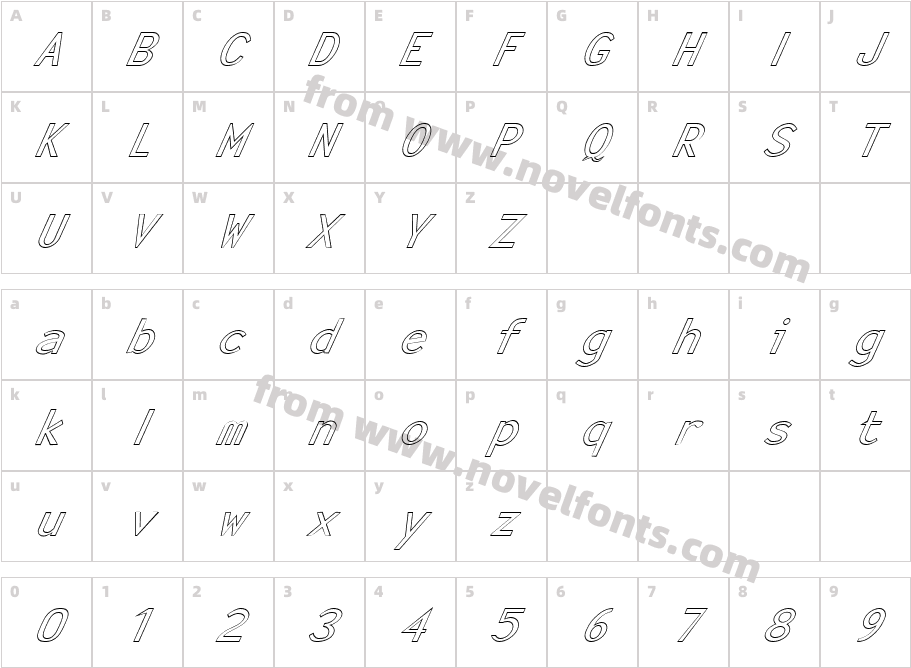 FZ BASIC 23 HOLLOW ITALICCharacter Map