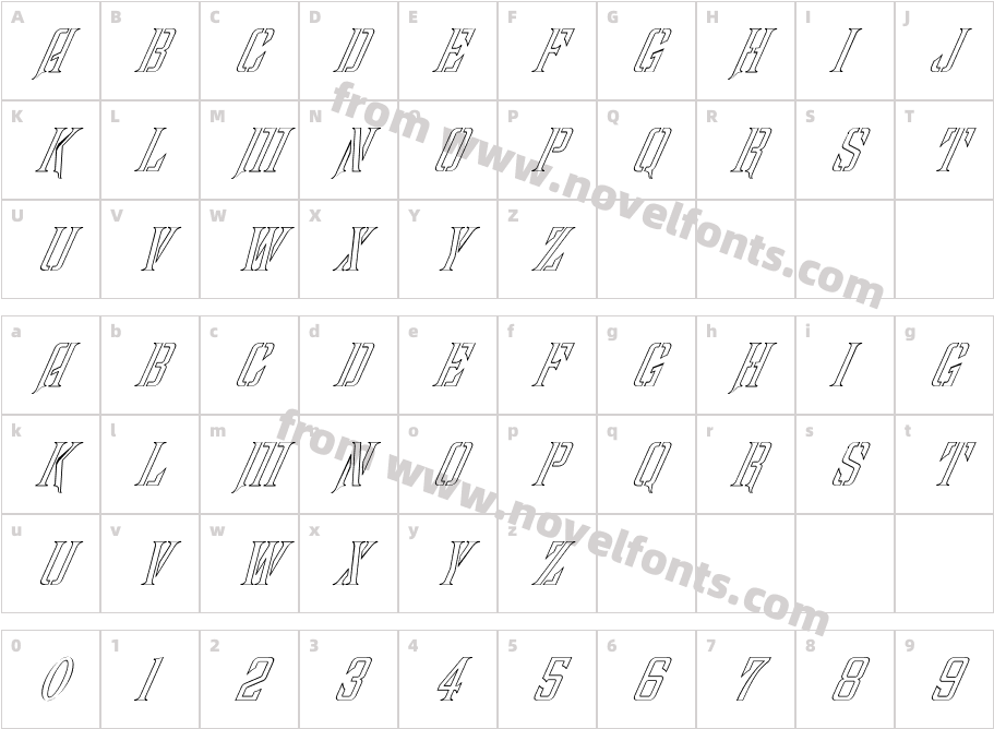 FZ BASIC 41 HOLLOW ITALICCharacter Map