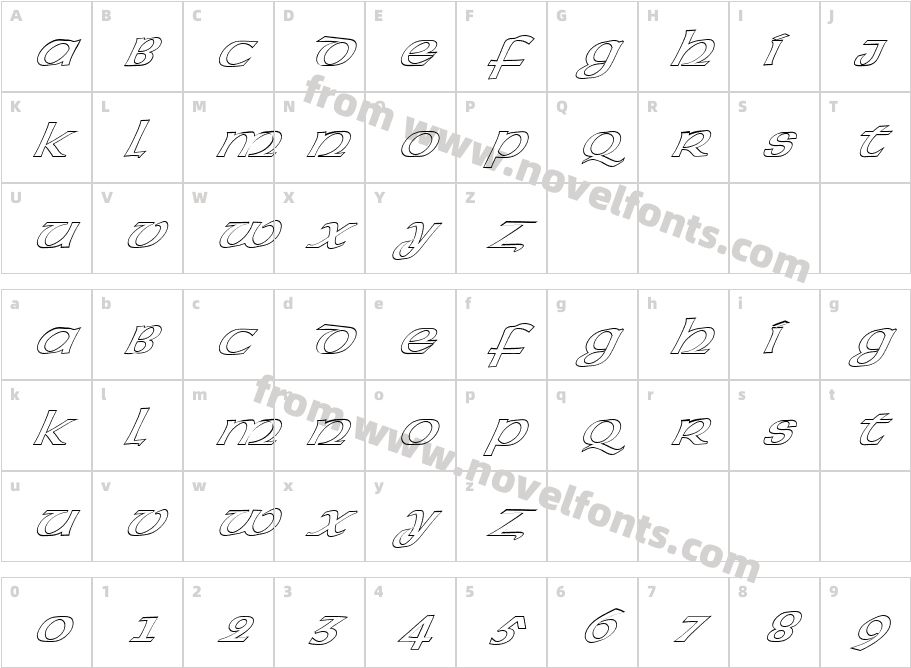 FZ BASIC 43 HOLLOW ITALICCharacter Map