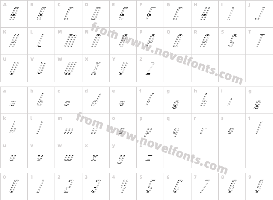 FZ BASIC 44 HOLLOW ITALICCharacter Map