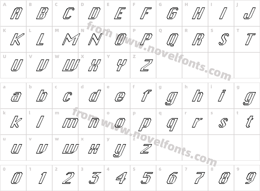 FZ BASIC 45 HOLLOW ITALICCharacter Map