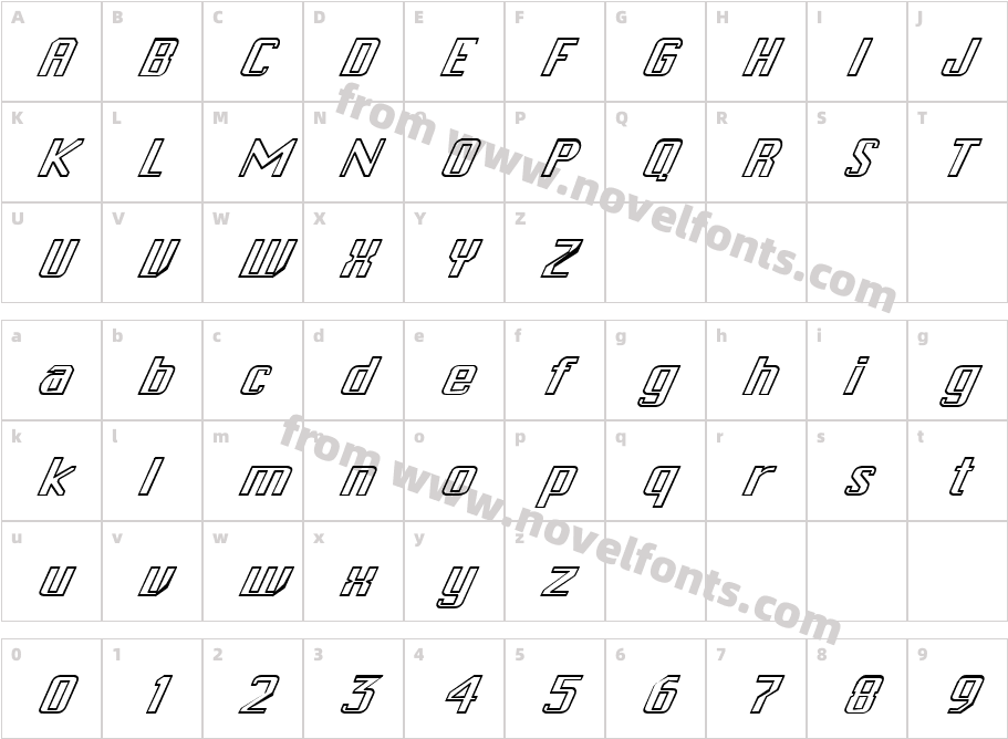 FZ BASIC 46 HOLLOW ITALICCharacter Map