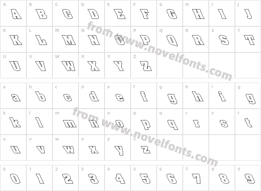 FZ BASIC 52 HOLLOW LEFTYCharacter Map