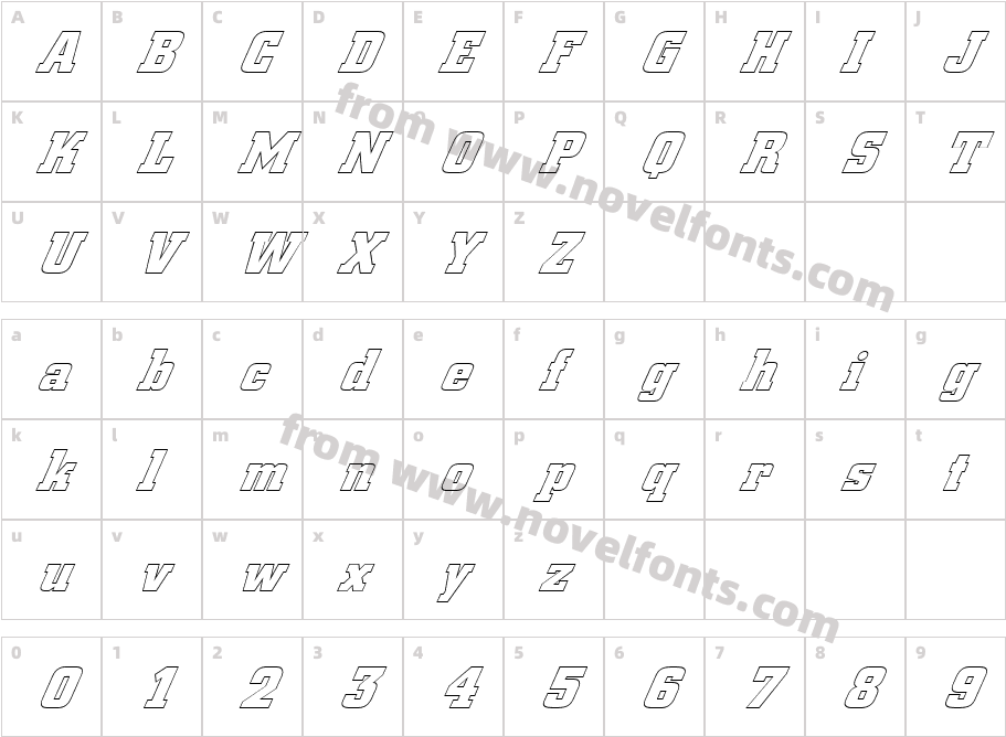 FZ BASIC 53 HOLLOW ITALICCharacter Map