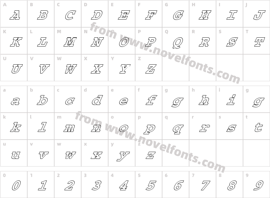 FZ BASIC 54 HOLLOW ITALICCharacter Map