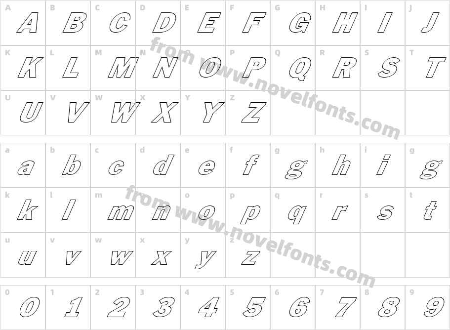 FZ BASIC 56 HOLLOW ITALICCharacter Map