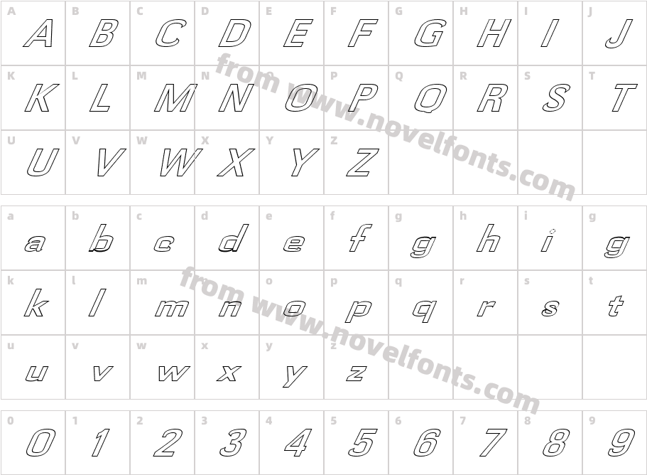 FZ BASIC 58 HOLLOW ITALICCharacter Map