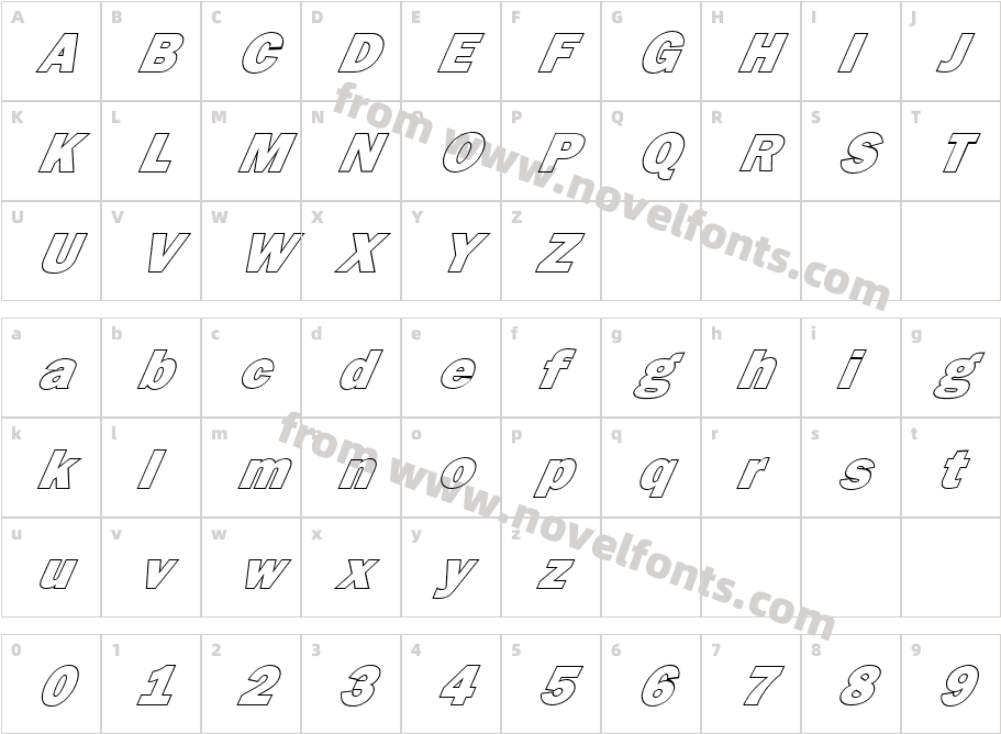 FZ BASIC 6 HOLLOW ITALICCharacter Map