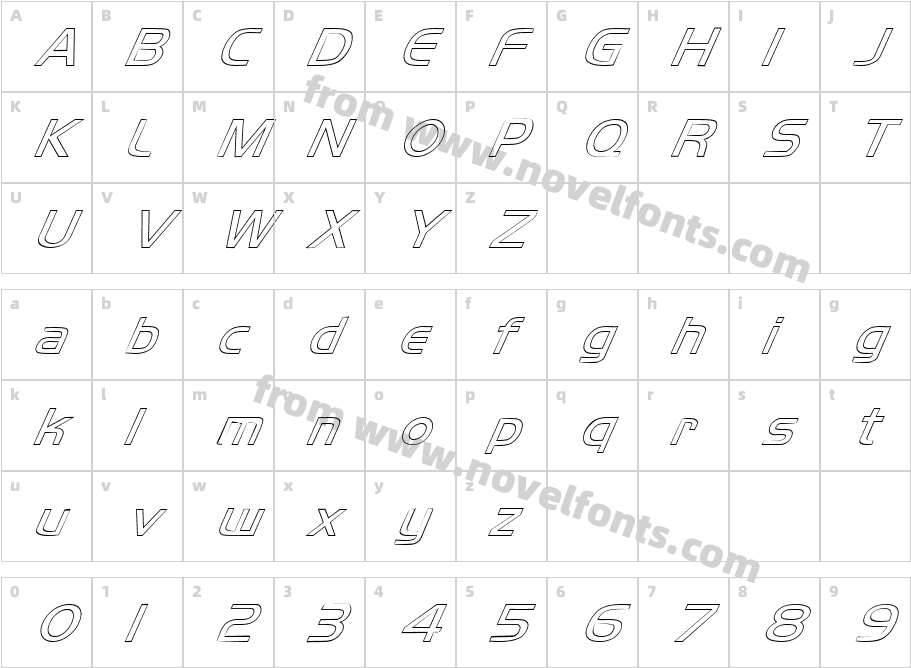 FZ BASIC 8 HOLLOW ITALICCharacter Map