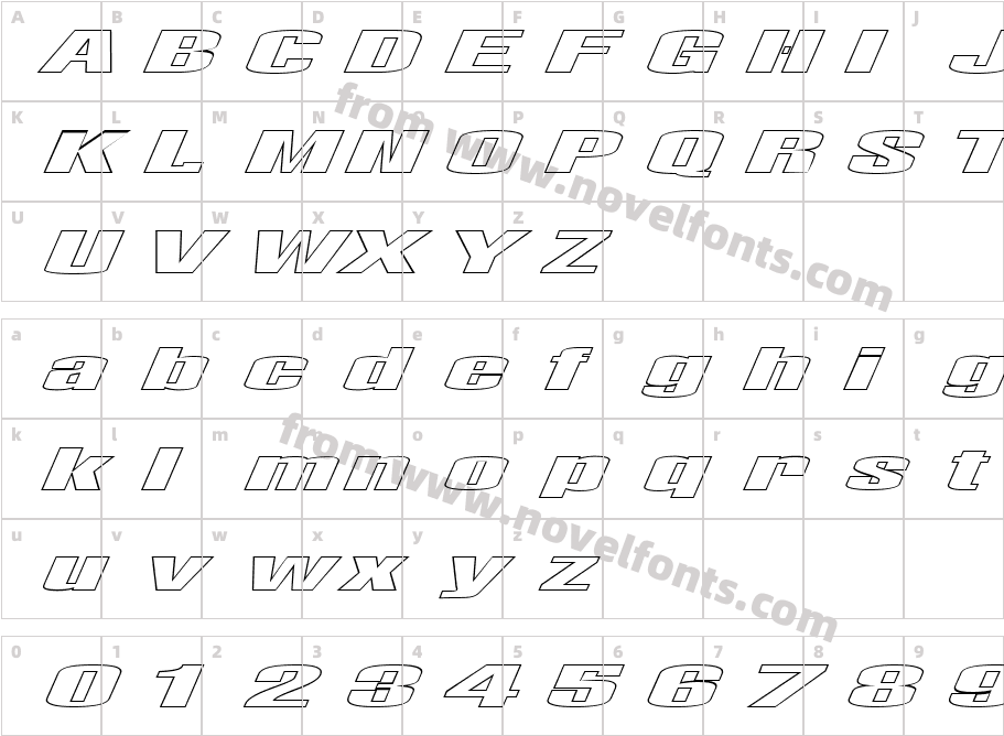 FZ BASIC 9 HOLLOW ITALICCharacter Map