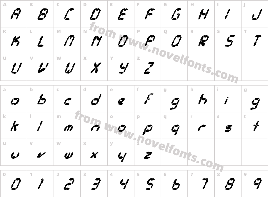 FZ DIGITAL 10 MANGLED ITALICCharacter Map