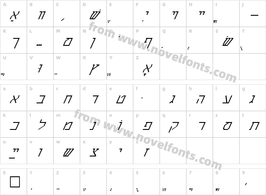 FZ FOREIGN 11 SHALOMSTICK ITALICCharacter Map