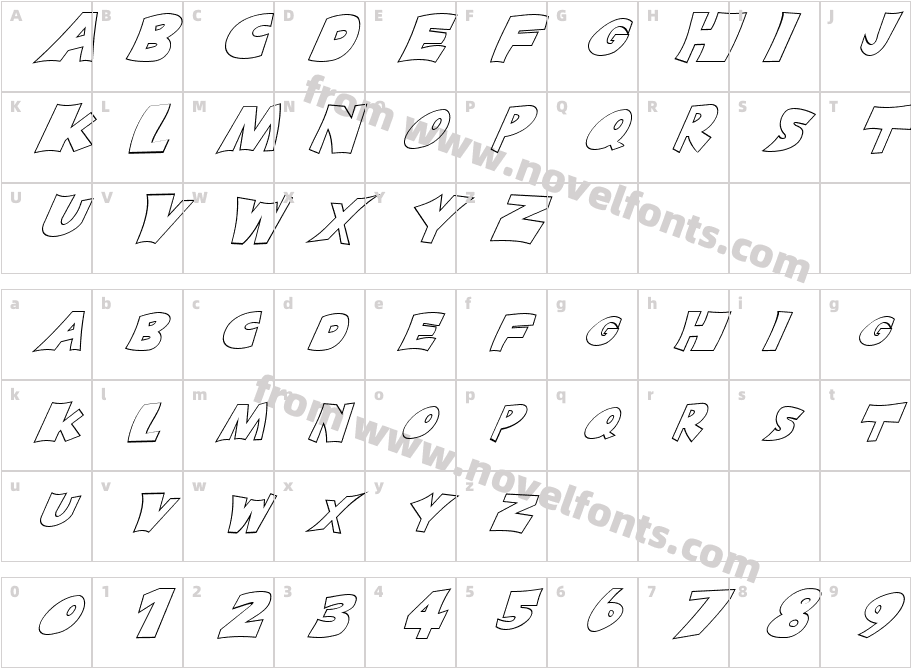 FZ JAZZY 10 HOLLOW ITALICCharacter Map