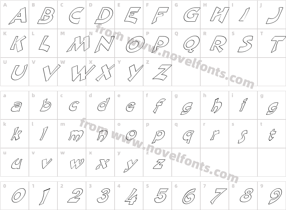 FZ JAZZY 11 HOLLOW ITALICCharacter Map